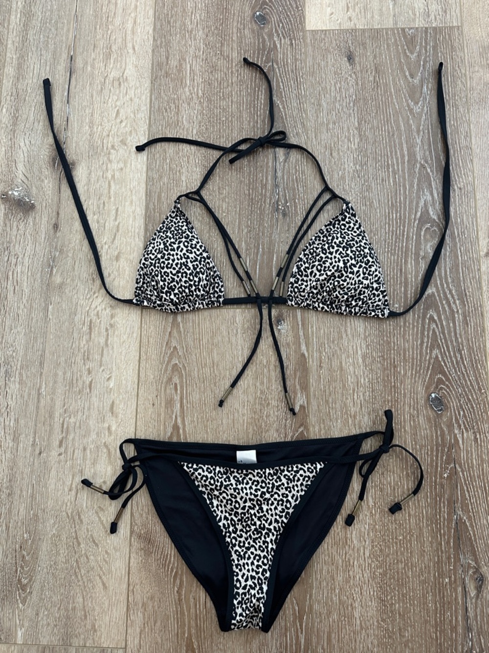 Topshop Black & Cream Leopard Print Triangle Bikini